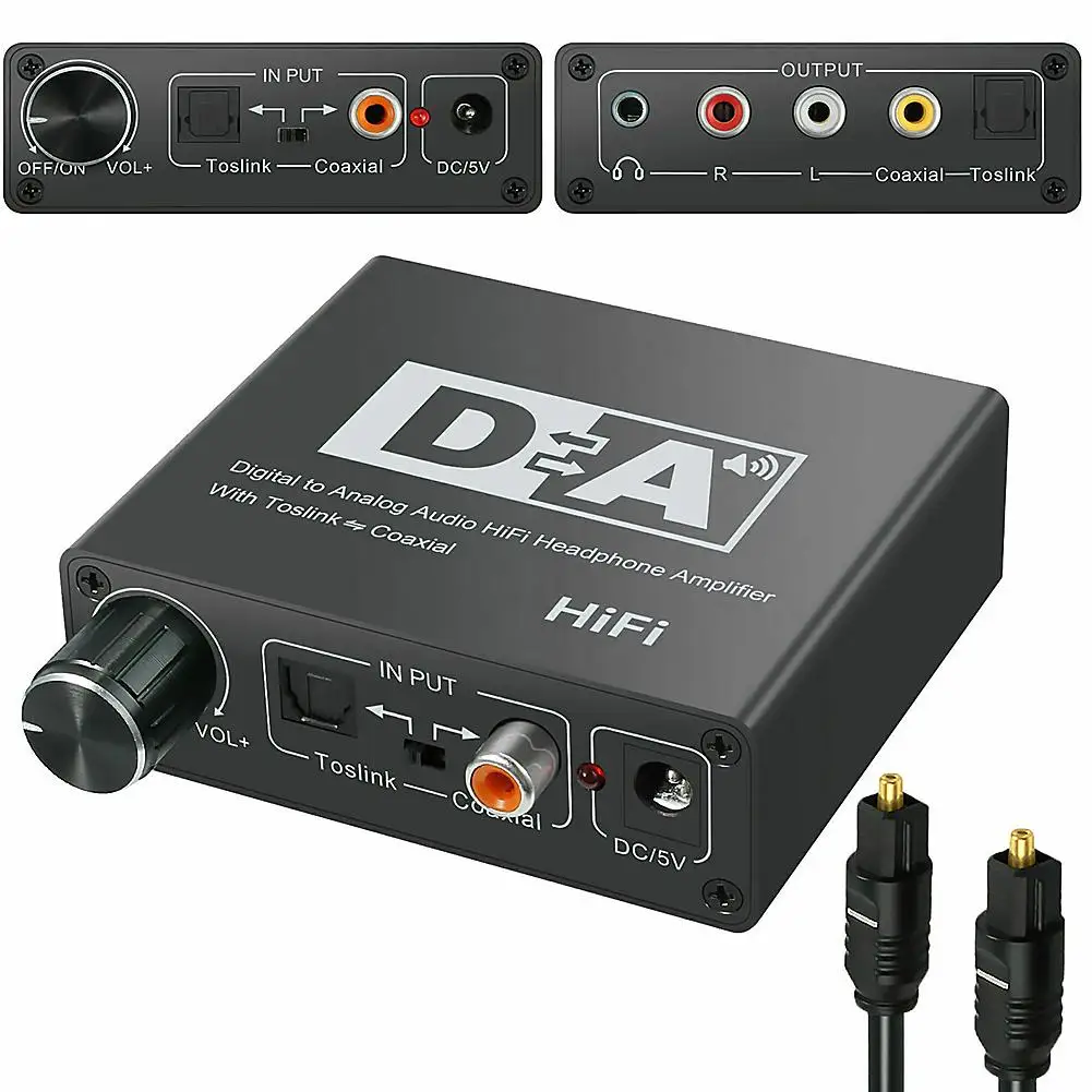 Hifi DAC Amp Digital To Analog Audio Converter RCA 3.5mm Jack Headphone Amplifier with Toslink Optical Coaxial Input Output