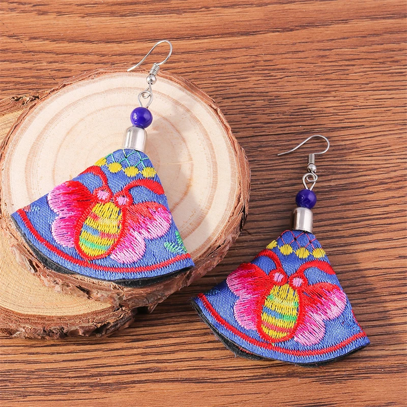 Bohemian Handmade Embroidery Bee Drop Earrings for Women Girls Party Holiday Jewelry Accessories