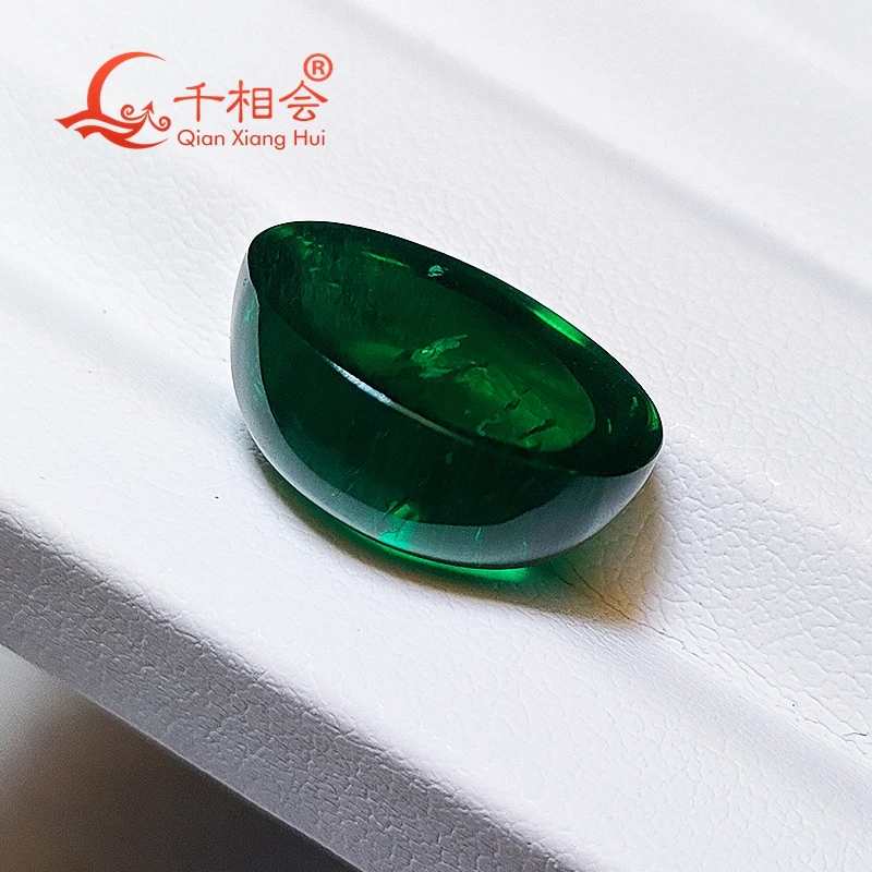 Oval shape flat back cabochon Grown Hydrothermal emerald green color including minor cracks inclusions loose gem stone