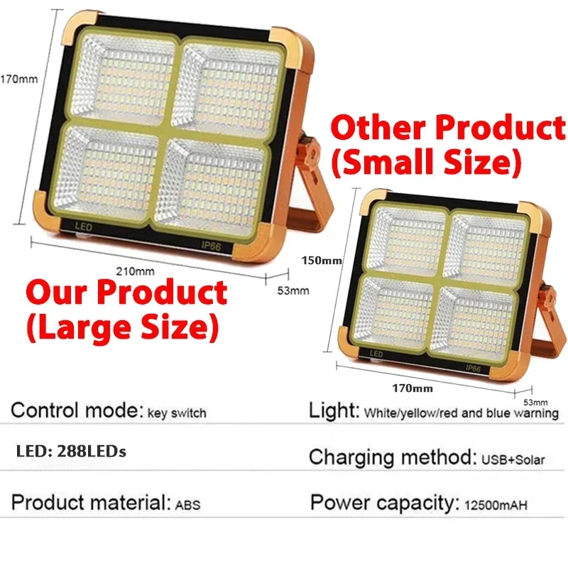 New Rechargeable Solar Flood Light Outdoor Portable LED Reflector Spotlight Rechargeable Projector Floodlight Construction Lamp