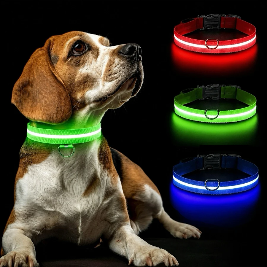 Collier lumineux pour chien à 3 modes, rechargeable par USB, collier LED pour chats et chiens, détachable, collier LED lumineux de nuit, collier anti-perte pour chien, accessoires pour animaux de compagnie