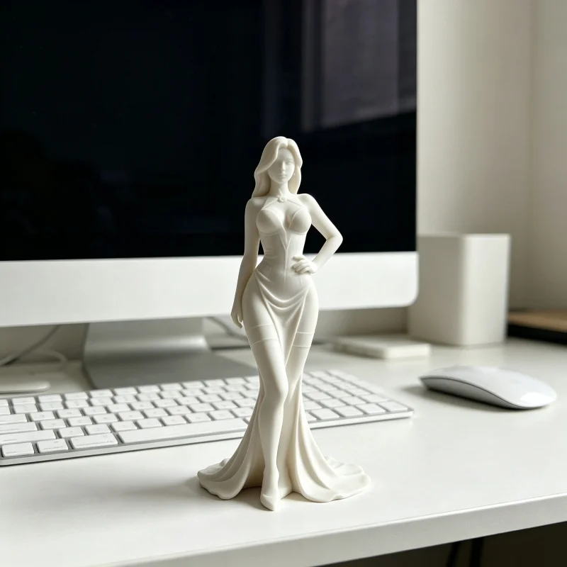 3D Printed White Goddess Statue Elegant Long‑Skirt Female Sculpture High‑end Desktop Ornament Home