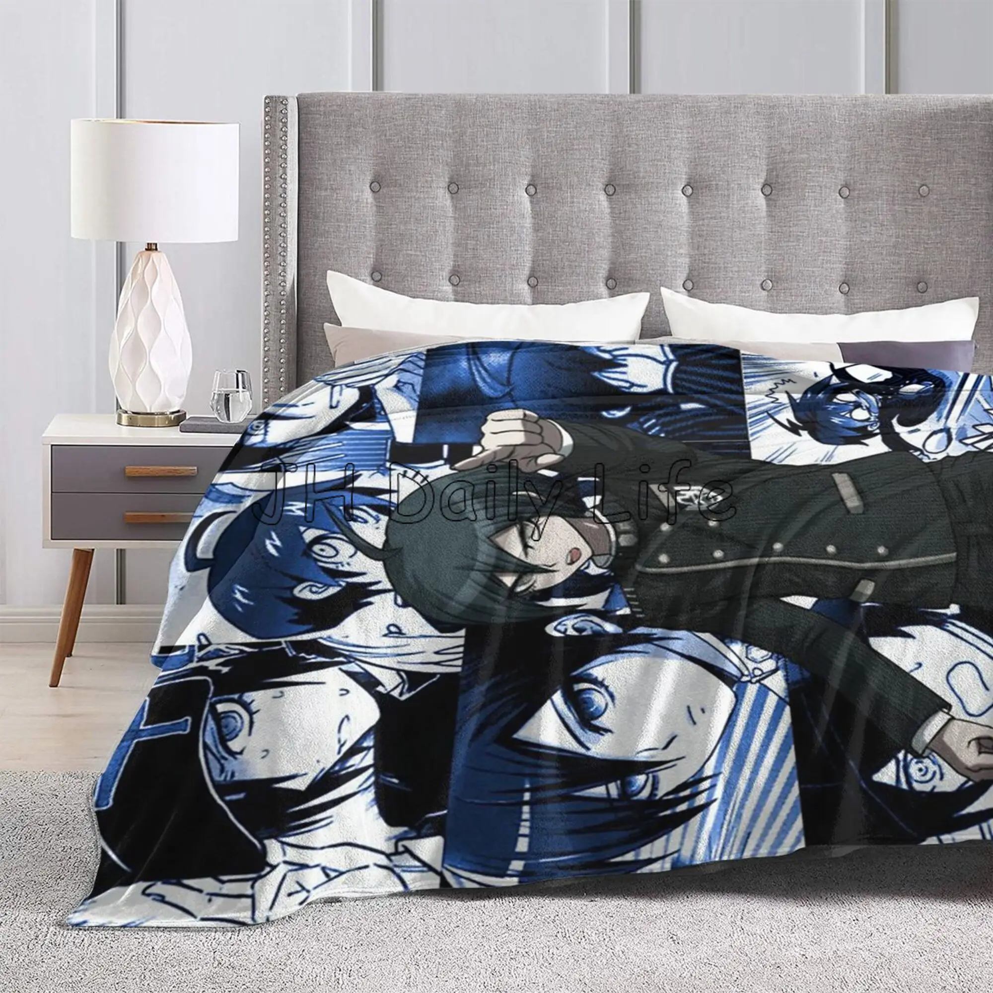 Kokichi Ouma Manga Print Flannel Blanket Danganronpa Manga Anime Cozy Fleece Blankets Lightweight Soft Warm Throw for Boys Girls