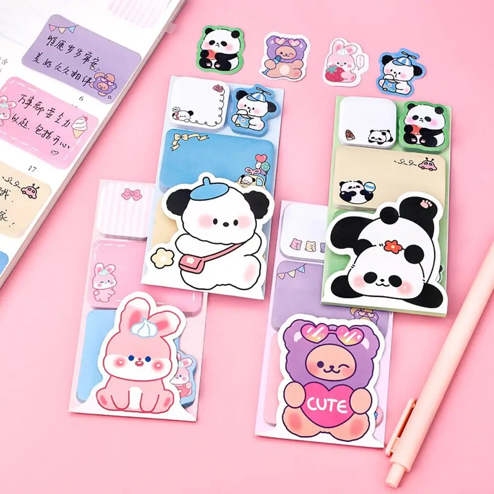 Cartoon Animals Memo Pad, Papelaria Kawaii Sticky Notes, 100 Folhas