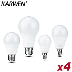 LED 램프 E27 E14 Lampara LED 전구, 3W, 6W, 9W, 12W, 15W, 18W, 20W, Lampada LED 전구, 220V, 실내 조명, 4 개/로트