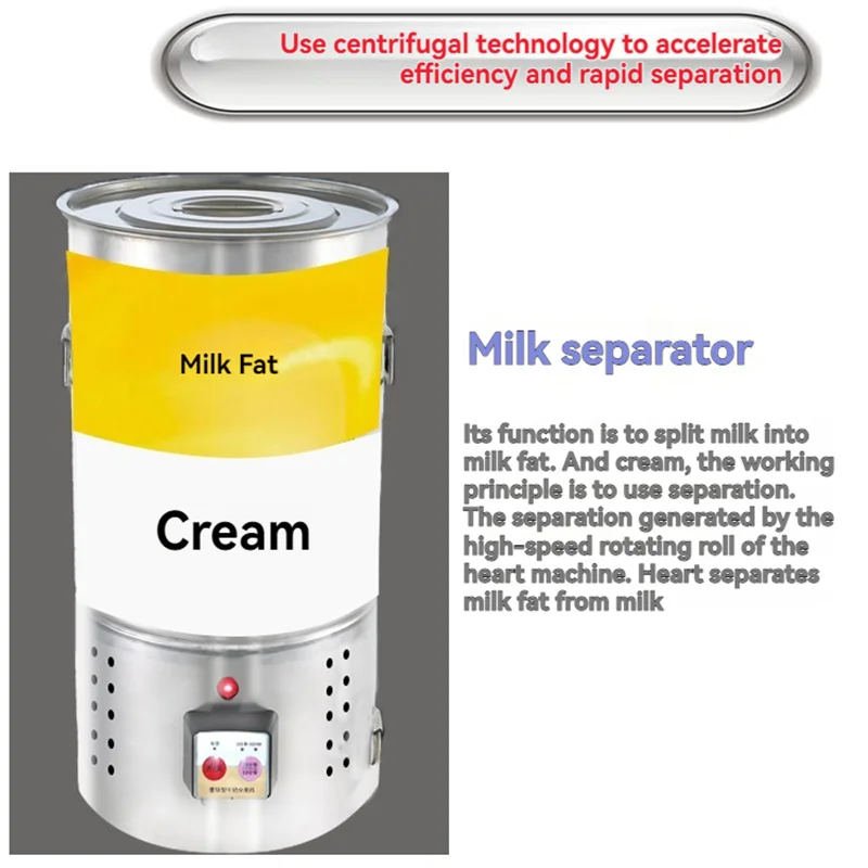 Centrífuga de leche, máquina separadora de mantequilla, máquina de leche de vaca, tambor de acero completo, separación de gran capacidad Ghee