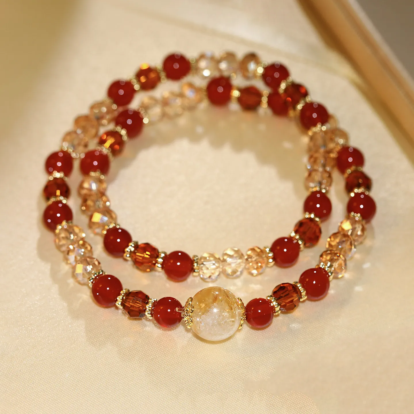 Vintage Amber Red Glowing Multilayer Strand Splendid Radiant Earthy Round Bead Layered Statement Necklaces Luxury Charms Holiday