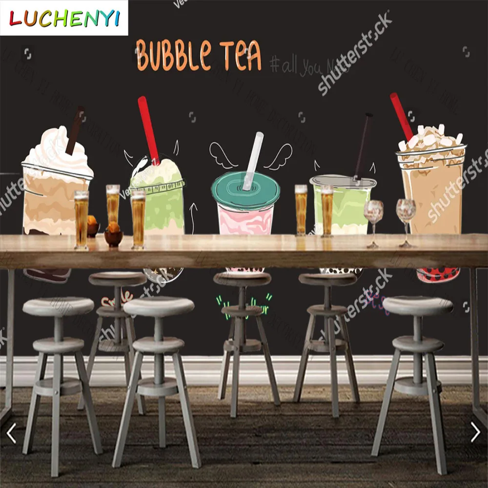 Custom bubble tea juice ice cream 3d wallpaper mural restaurant drinking shop kitchen dining room wall papers home decor sticker