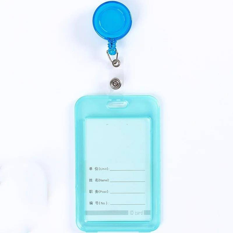 Transparent Retractable Badge Reel with Work Card Holder ID Tag Employee's Work Pass Card Case with Card Clips