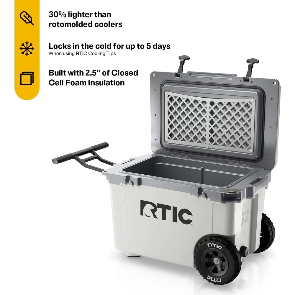 52 Quart Ultra-Light Wheeled Hard Cooler Insulated Portable Ice Chest Box for Beach, Drink, Beverage, Camping, Picnic, Fishing image 2