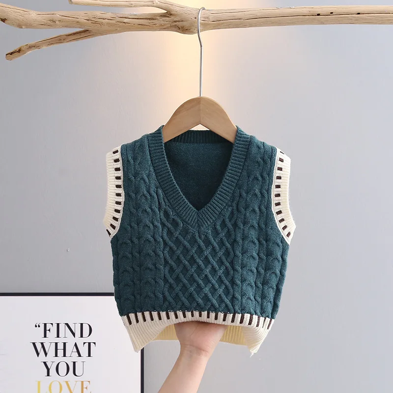 Bordered Knit Vest for Boys Streetwear Elastic Rib-Knit Sleeveless Children Casual Jacket Spring Fall Baby Boy Tank Tops GY04182