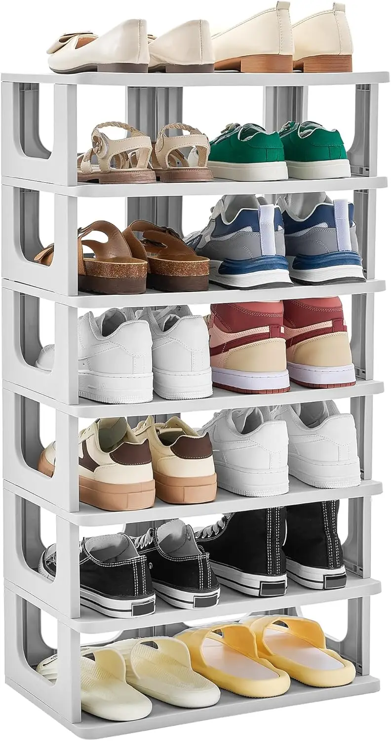 

7-Tier Vertical Shoe Rack, Stackable Organizer with Removable Partitions for Closet and Entryway Storage (Grey)