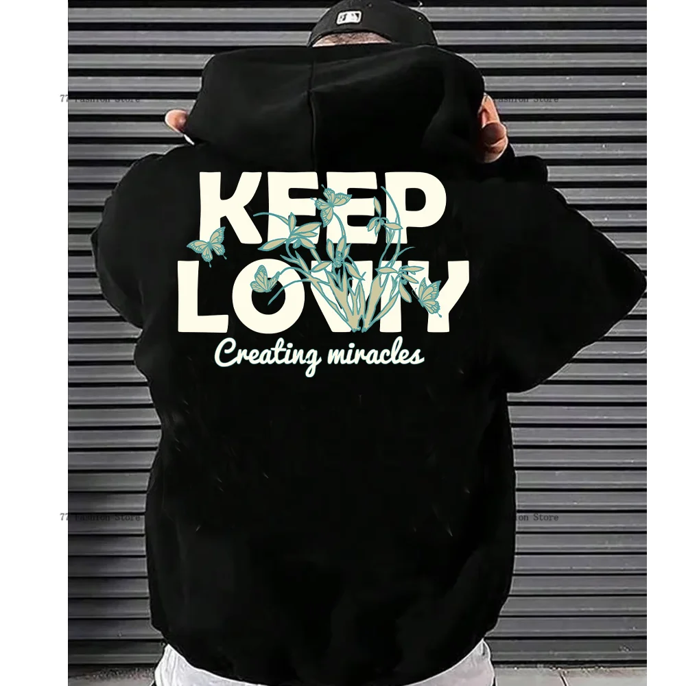 

2024 Autumn Winter New Keep Lovely Graphics Print Fashion Men's Sweatshirt High Street Unisex Oversized Hip Hop Pullover Hoodie