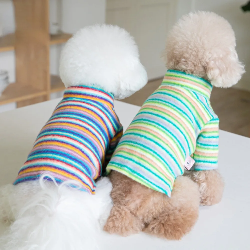 Autumn Winter Striped Plush Buttoned Coat Dog Coat Pet Clothing Cat Clothing Dog Clothes for Small Dogs  Luxury Dog Clothes