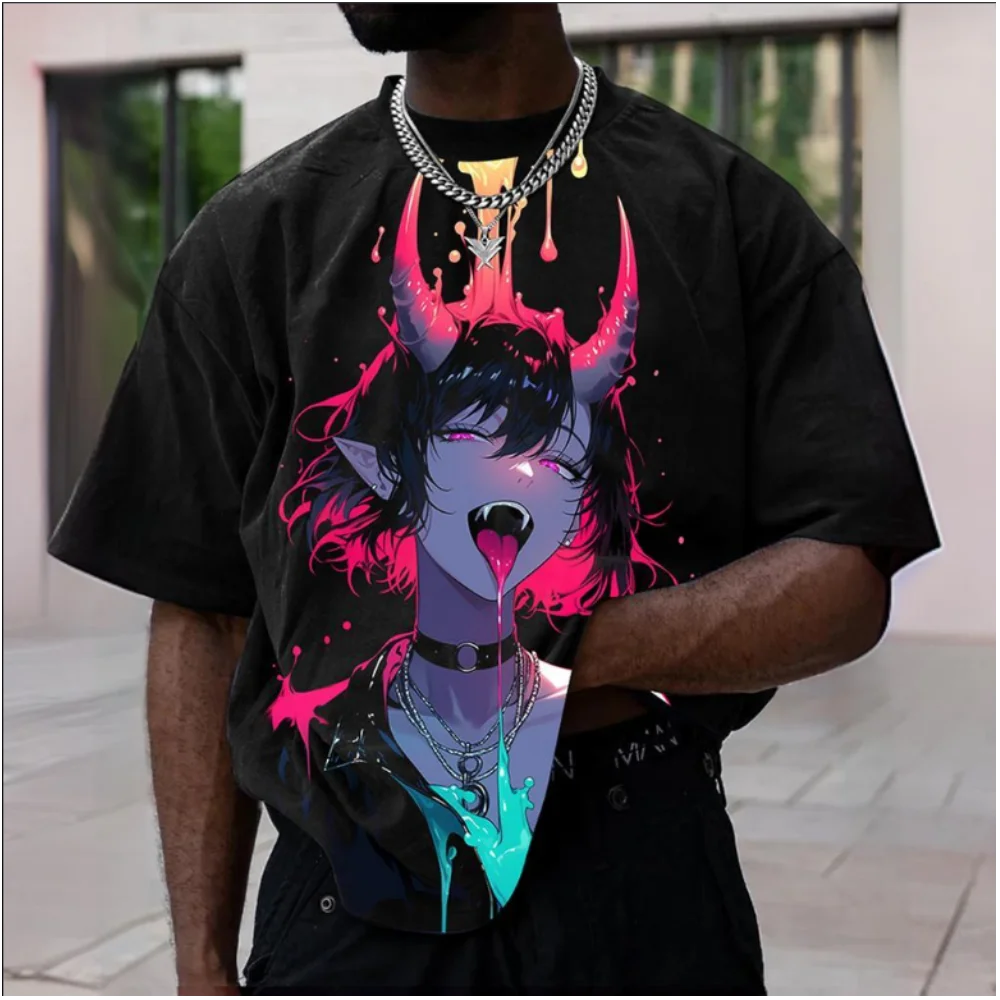 Animation Men's T-Shirt Sexy Character 3D Printed Short Sleeve T-Shirts For Men Streetwear Oversized Man Clothing Tops Loose Tee