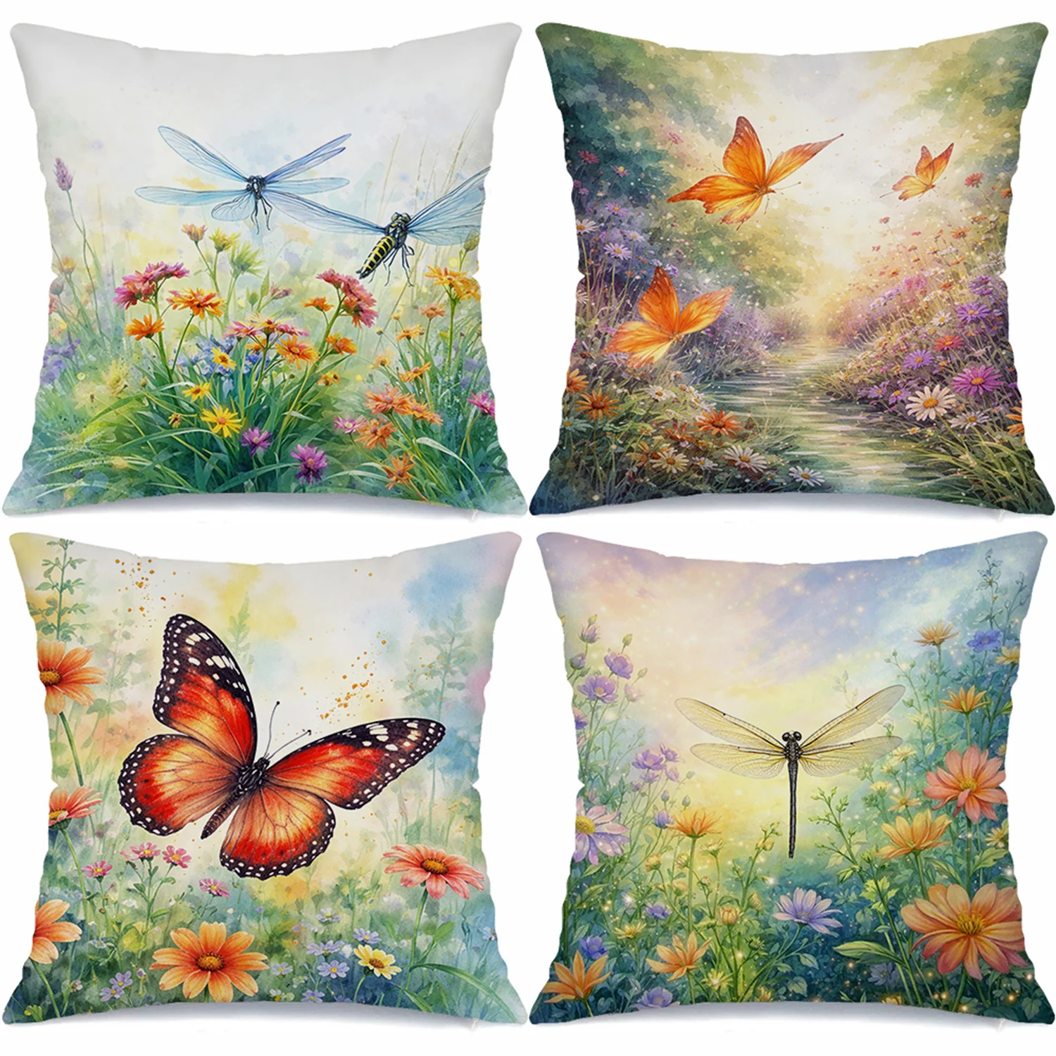 Flowers, butterflies, dragonflies printing pillow cover Short plush Suitable living rooms bedrooms sofas throw cushion cover