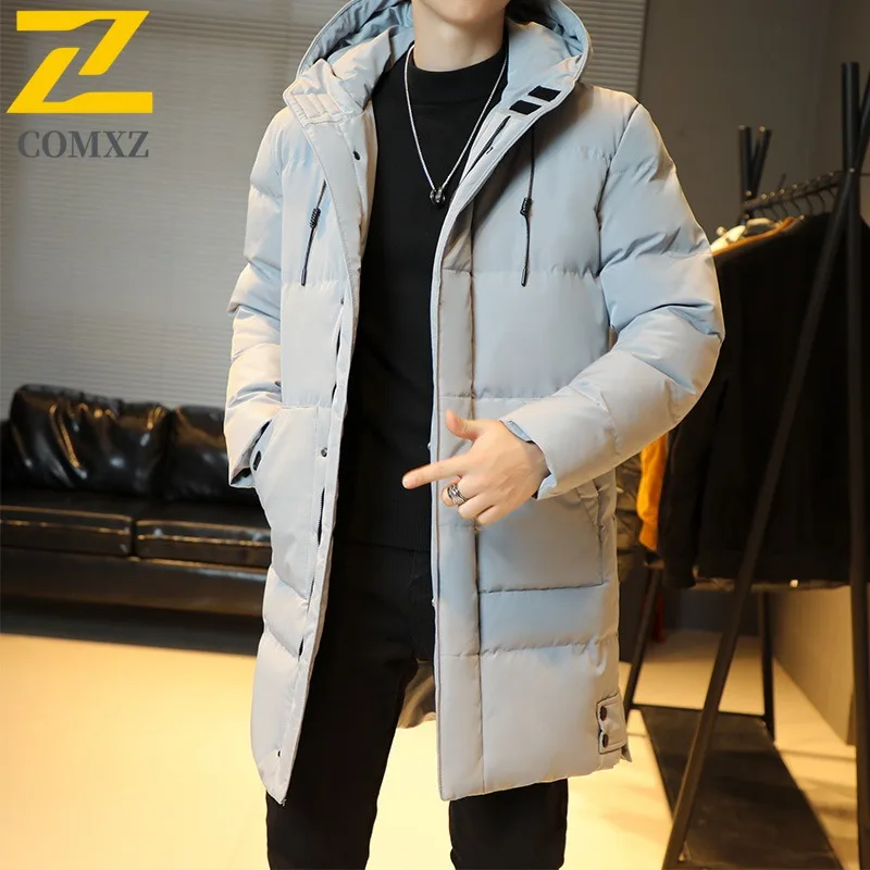 

COMXZ Men's New Winter Mid-Length Cotton Jacket Korean-style Loose Fit Plus Size Hooded outdoor sports Warm tactics 2025 Coat