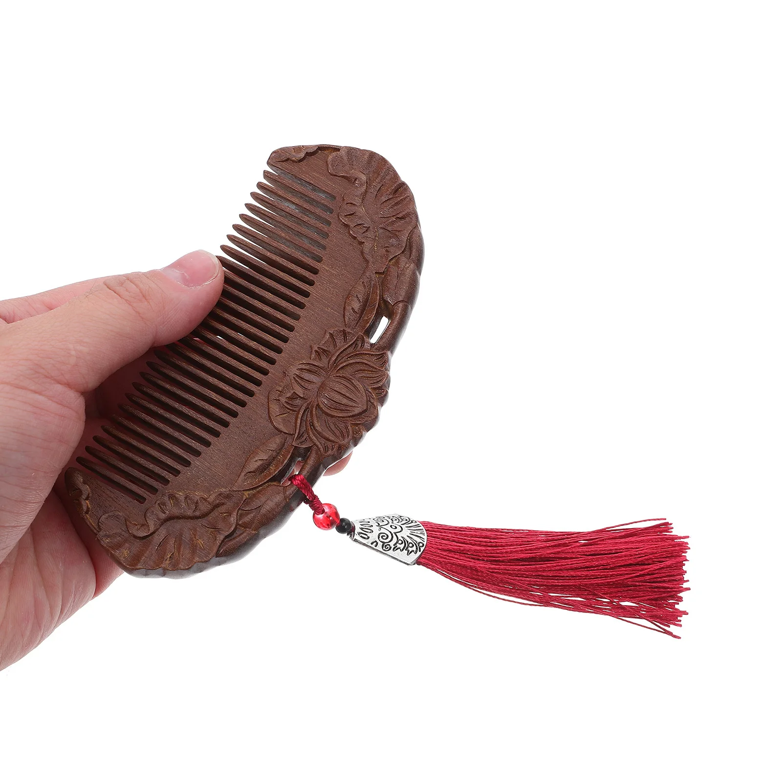 

Sandalwood Comb Natural Green Wood Handmade Wide Tooth Detangling Hair Comb For Curly Sensitive Scalp Portable Vintage Lotus