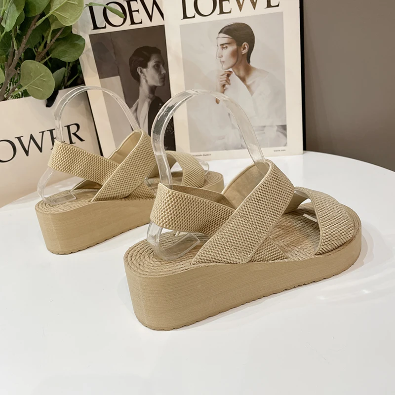 New Minimalist Slingback Wedge Sandals Outdoor Summer Lightweight Slides Solid Color Thick Bottom Ladies Shoes Female Sandals