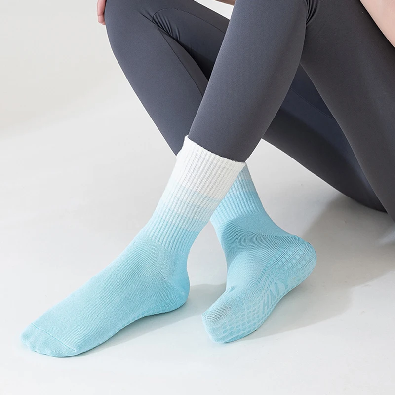 Calcetines de algodón peinado de tubo medio para mujer, medias antideslizantes de silicona para Yoga, Fitness, Pu, Lati