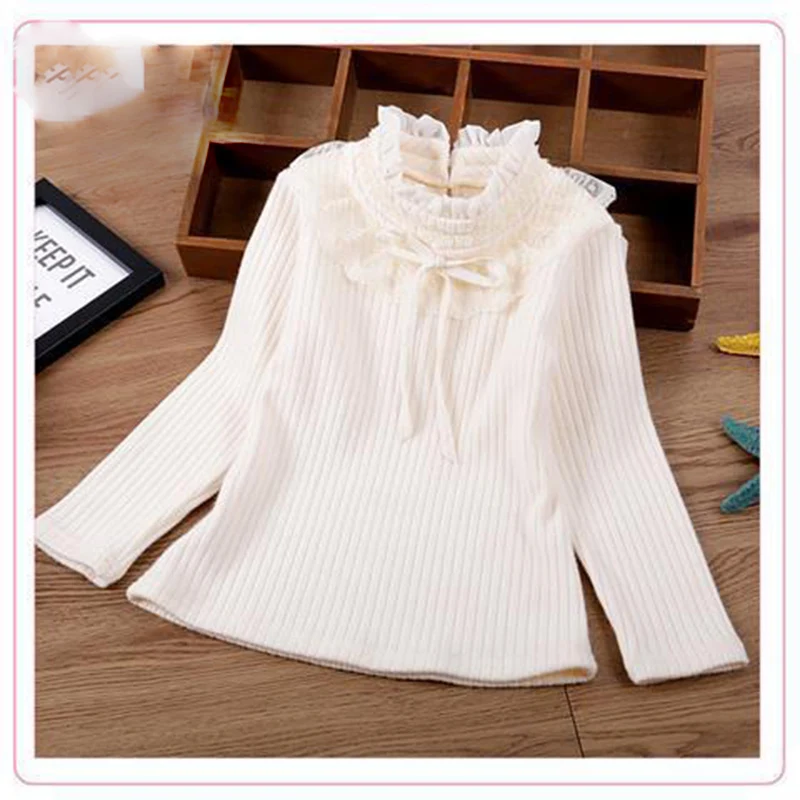 Autumn Winter Sweet Fashion Harajuku Girls Knitting Tops All Match Kawaii Casual Undershirt Cute Solid Long Sleeved Kids Sweater