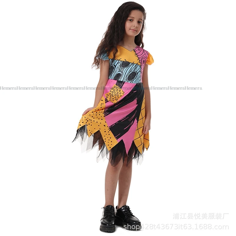 Vestido de pesadilla de Halloween para mujer, traje de Navidad para adultos y niños, disfraz de Cosplay aterrador, traje de película para fiesta, peluca de vestido para mujer