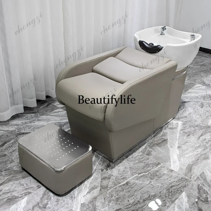 K153   Comfort Ergonomics Shampoo Chair Massage Barber Hair Shower Shampoo Chair Sink PU Leather Furniture