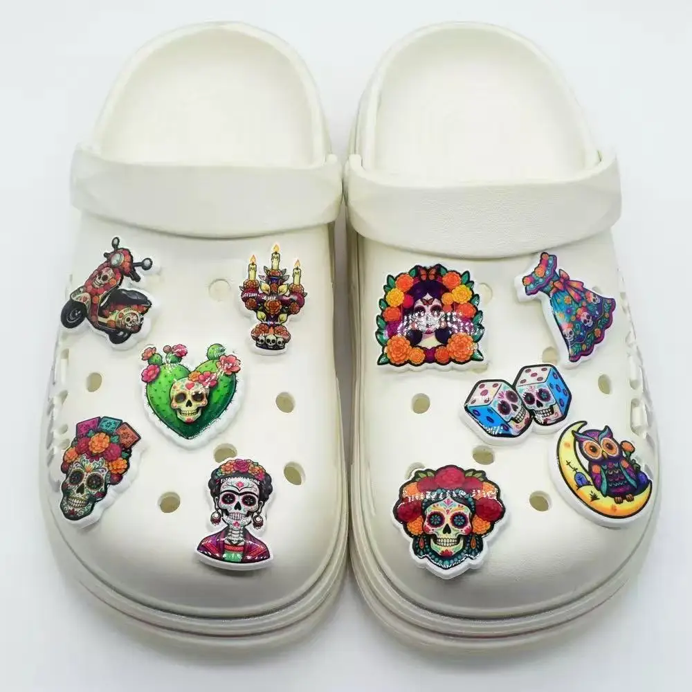 20-100pcs Day Of The Dead In Mexico Shoe Charms For Sandals,Shoe Decoration Accessories Shoe Pins Great Gift For Men Women
