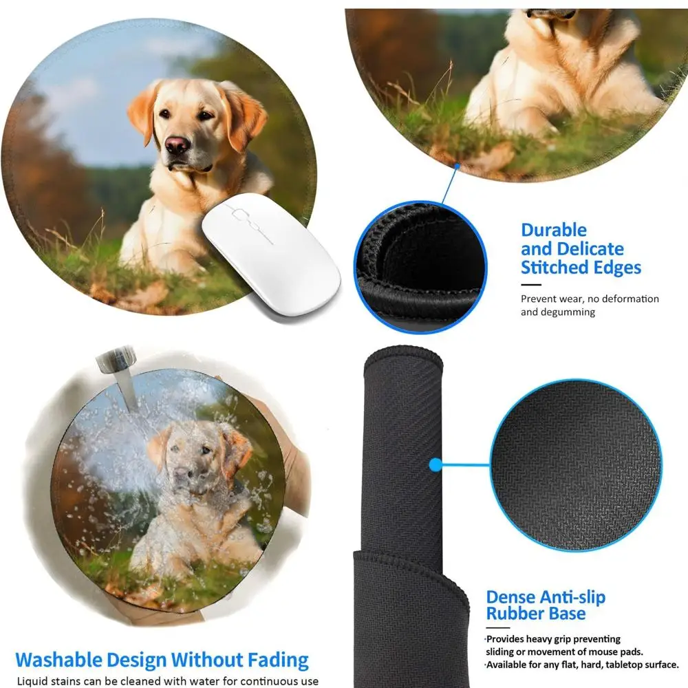 

8 Inch Labrador Dog Themed Mouse Pad - Soft Comfort Gaming Surface with Stitched Edges and Non-Slip Rubber Base for Enhanced Wat