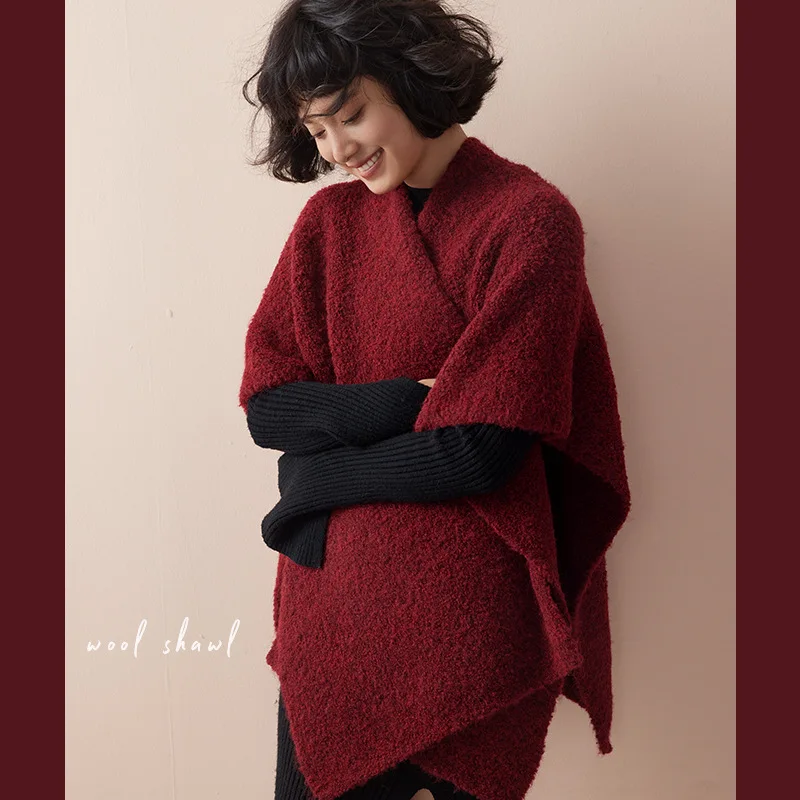 Women's Wool Extra Thick Shawl, Oversized Dual-purpose Winter Warm Cape Scarf, Elegant Large Wrap for Cold Weather