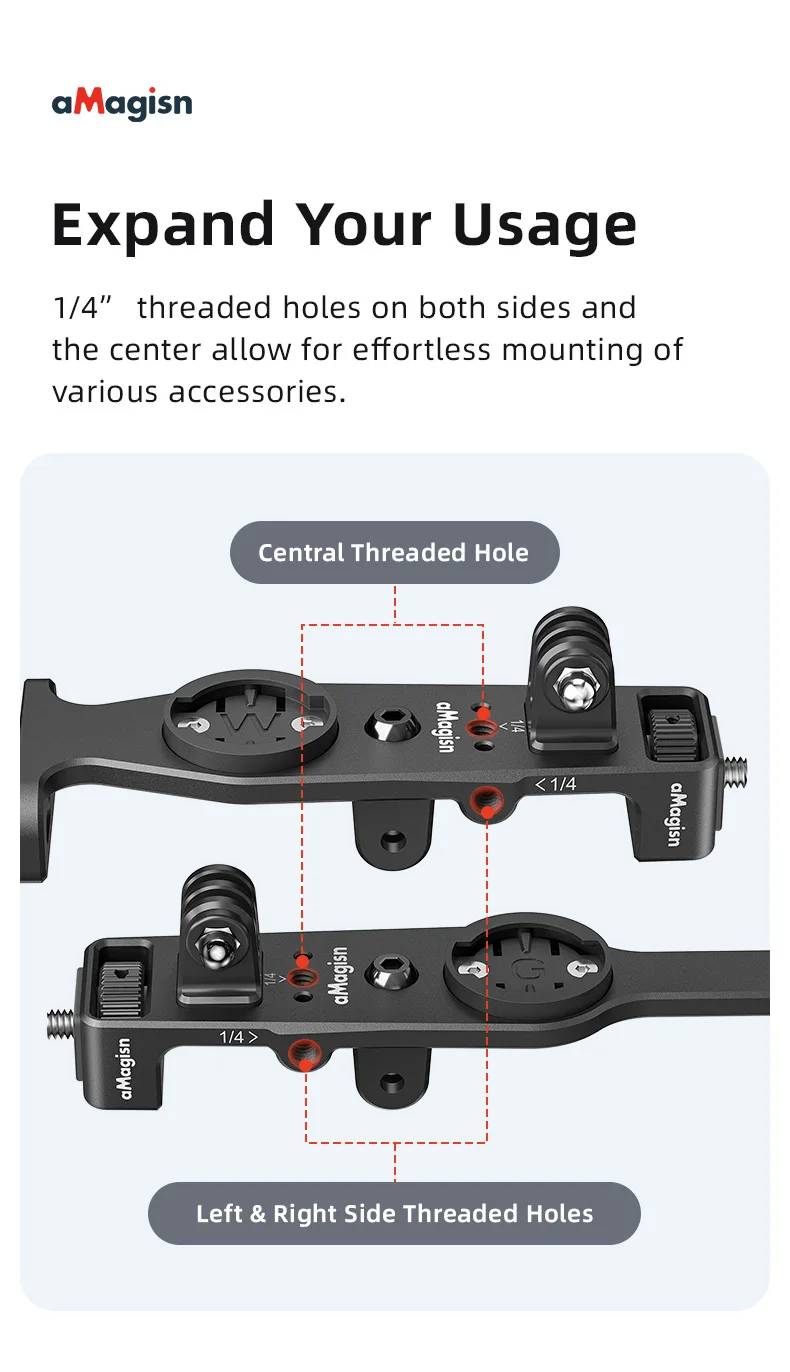aMagisn Fahrradcomputer-Halterung aus Aluminium mit 1/4-Zoll-Gewinde und 3-Pin-Anschluss für Garmin, Wahoo, Bryton & GoPro 13, DJI Insta360 Action-Kamera Zubehör – Detail 13