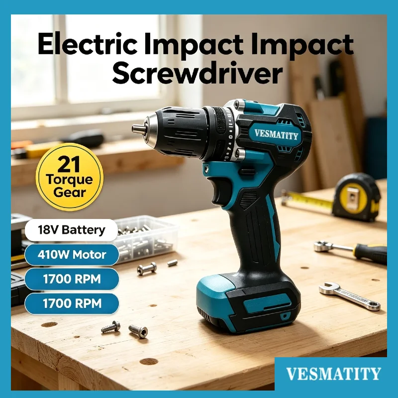 VESMATITY DDF487 Brushless Cordless Impact Drill Driver High Torque Electric Screwdriver Compact Household Tool for 18V Battery