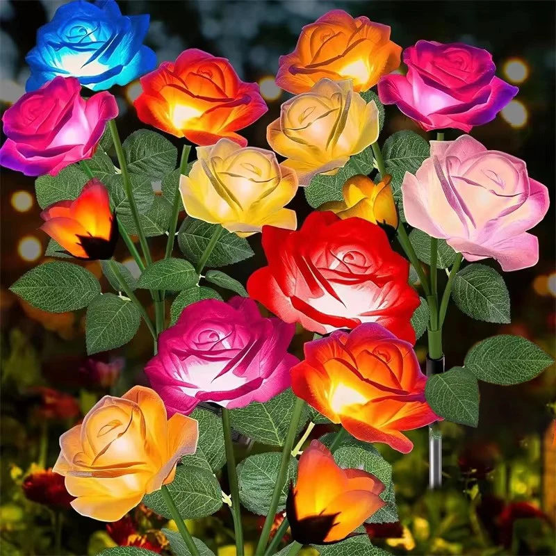 5 Heads Solar Lights Outdoor Decorative Solar Garden Lights Rose Flower Lawn Lamp for Yard Patio Garden Decor Wedding Decoration