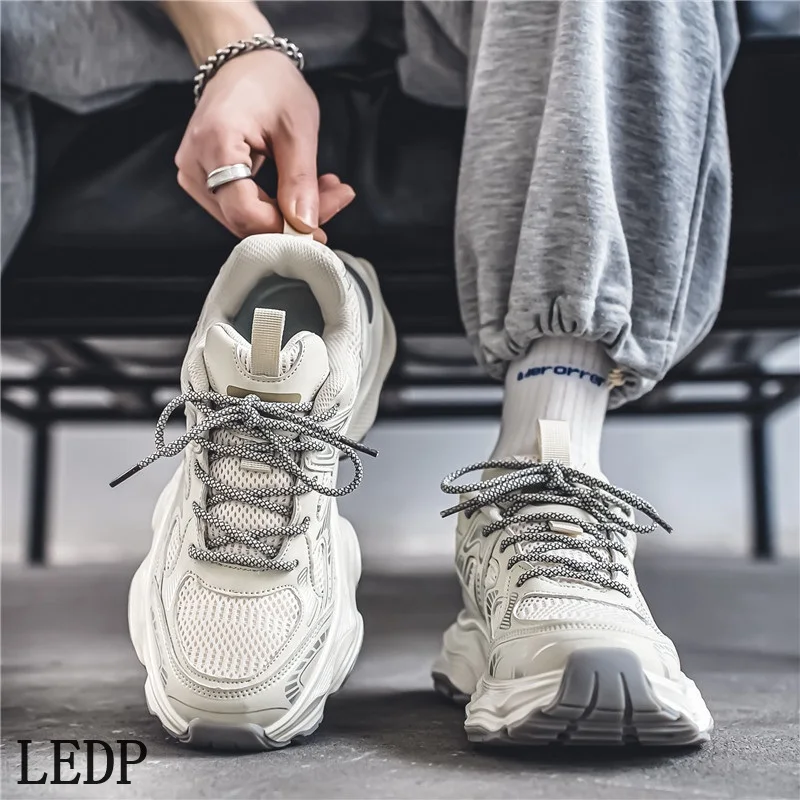 LEDP Retro Senior Sense Daddy Schoenen Mannen 2025, Lente Ins Tide Street Shot Dikke Bodem Liefhebbers Casual Explosie Sneakers