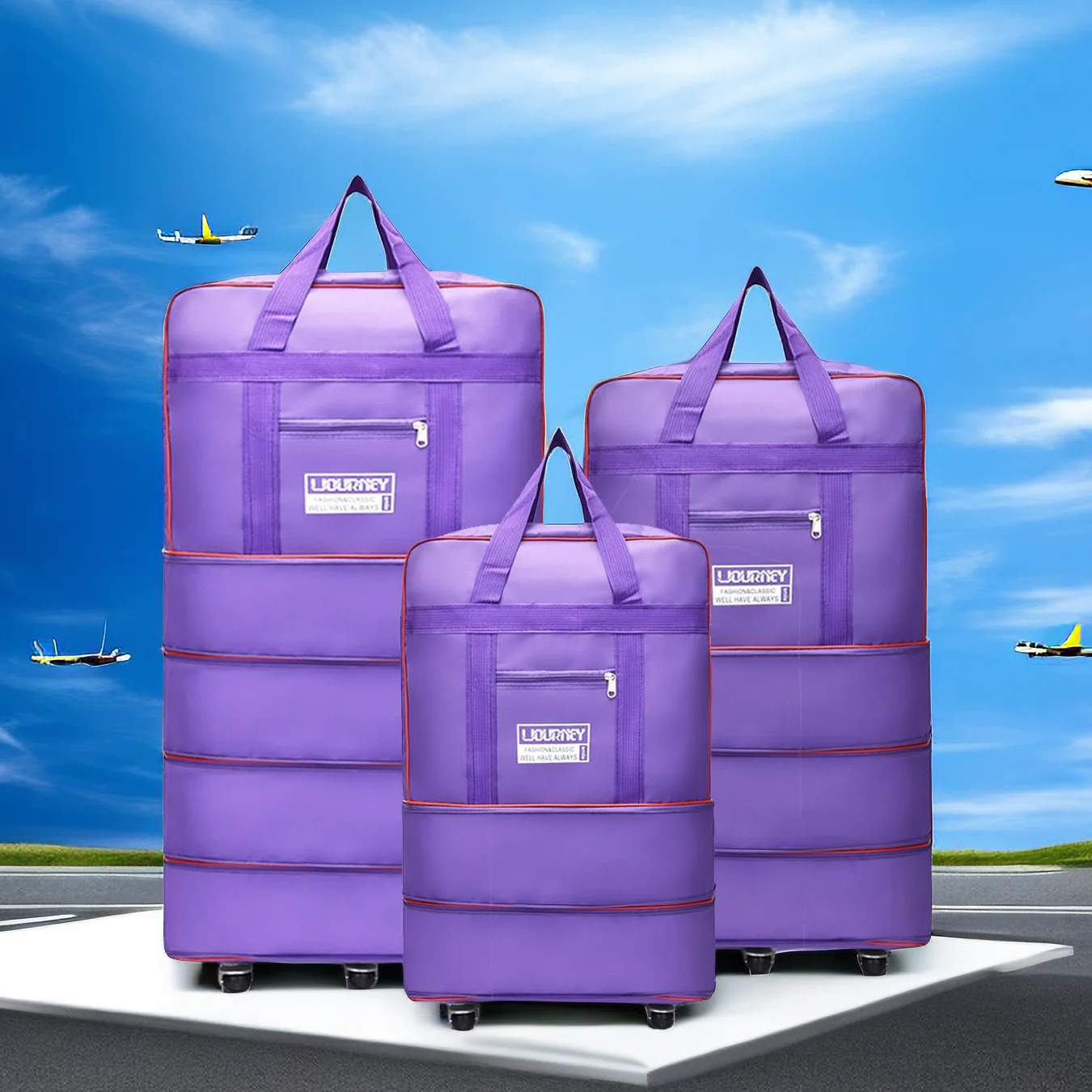 Purple Folding travel bag, luggage compartment,swivel wheel storage box,large capacity telescopic luggage bag,overnight bag