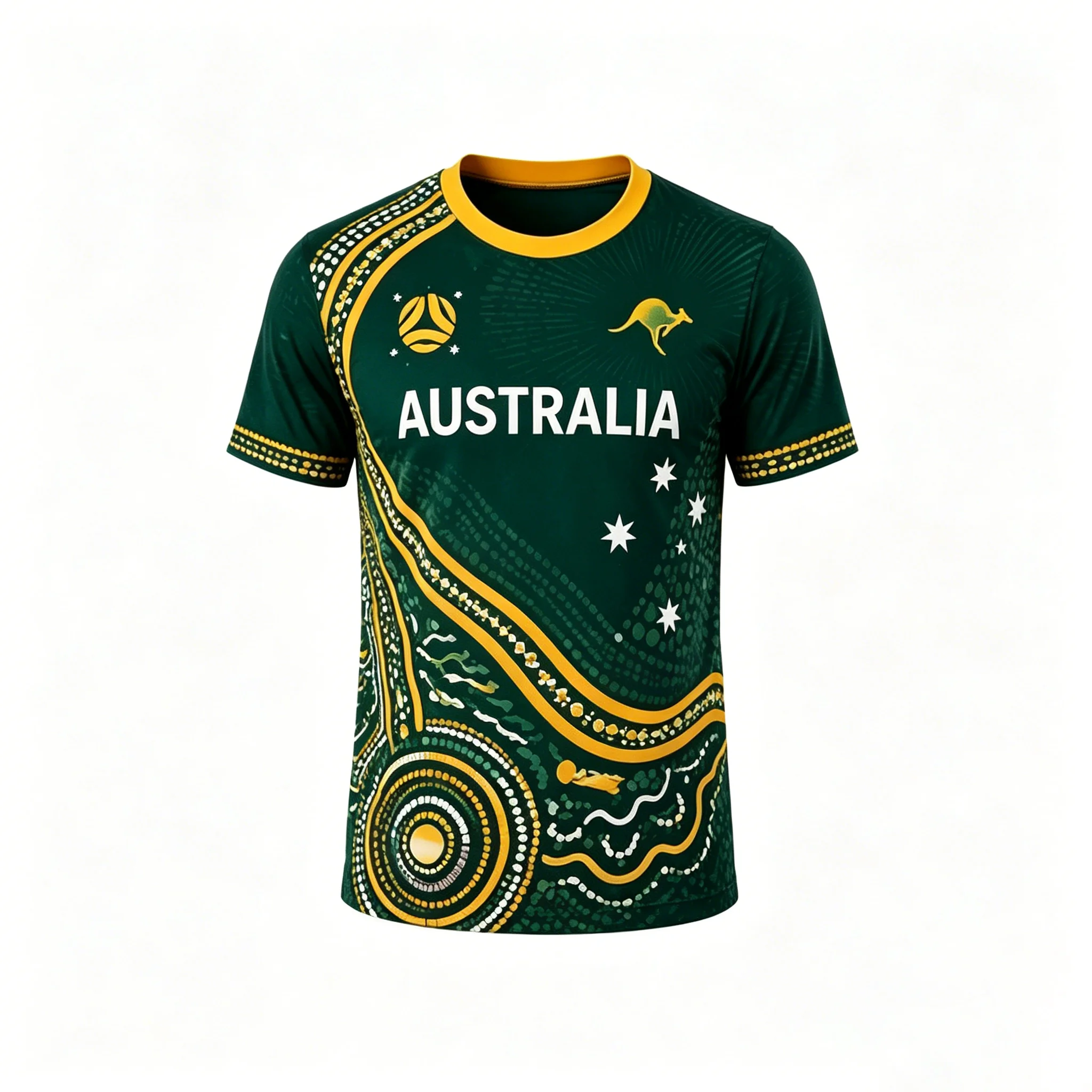 2026 Unisex Australia Soccer Jersey, Aboriginal Dot Kangaroo Print Quick Dry Short Sleeve Football Fan Shirt for Adults Kids