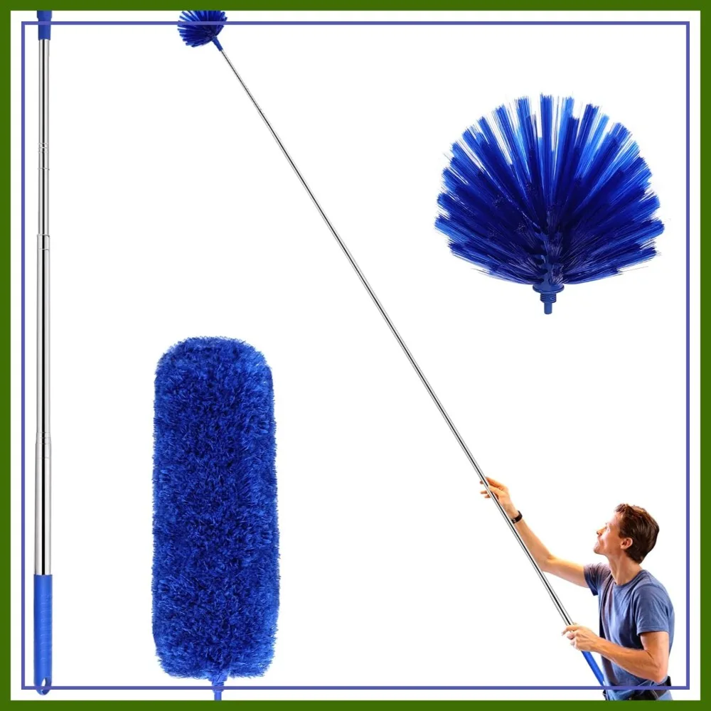 

Washable Cobweb Duster with 2 Heads, Corner Brush & Telescoping Pole for Ceiling Fan