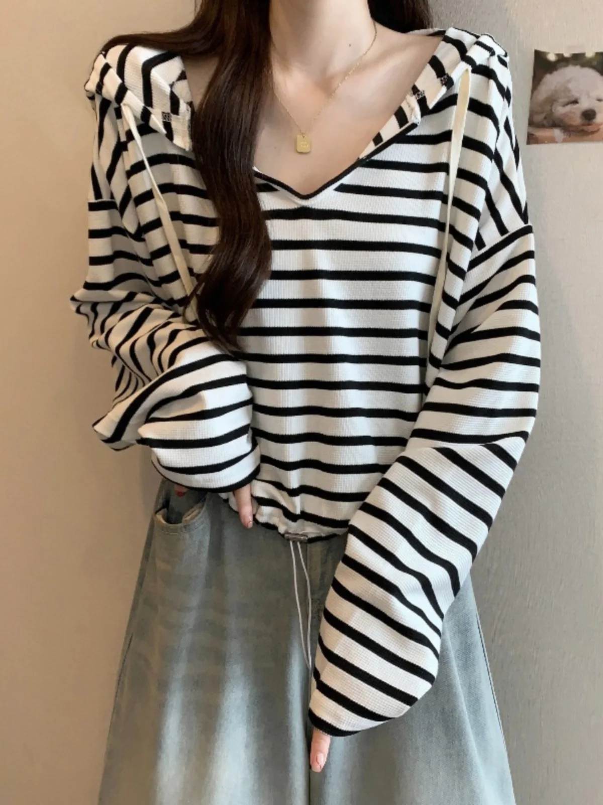 

Women's Hoodie Sweatshirt Long Sleeve Striped Drawstring Irregular Large Size Spring New Style Casual Comfortable Top
