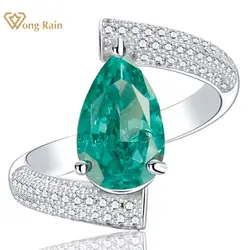 Wong Rain 925 Sterling Silver Pear Paraiba Tourmaline High Carbon Diamond Gemstone Cocktail Women Ring Anniversary Gifts Jewelry