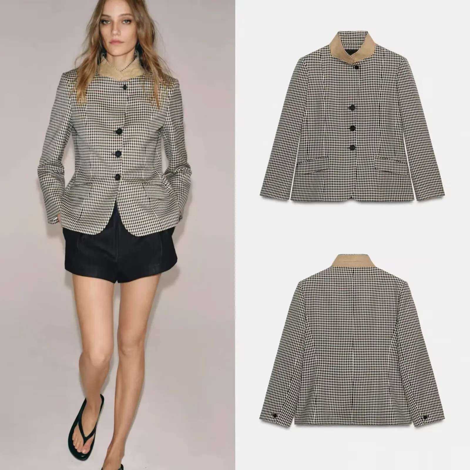 Spring Summer New Women's Fashion Slim Fit High Collar Suit Jacket Versatile Simple Design Polyester Fiber Windproof Long Sleeve