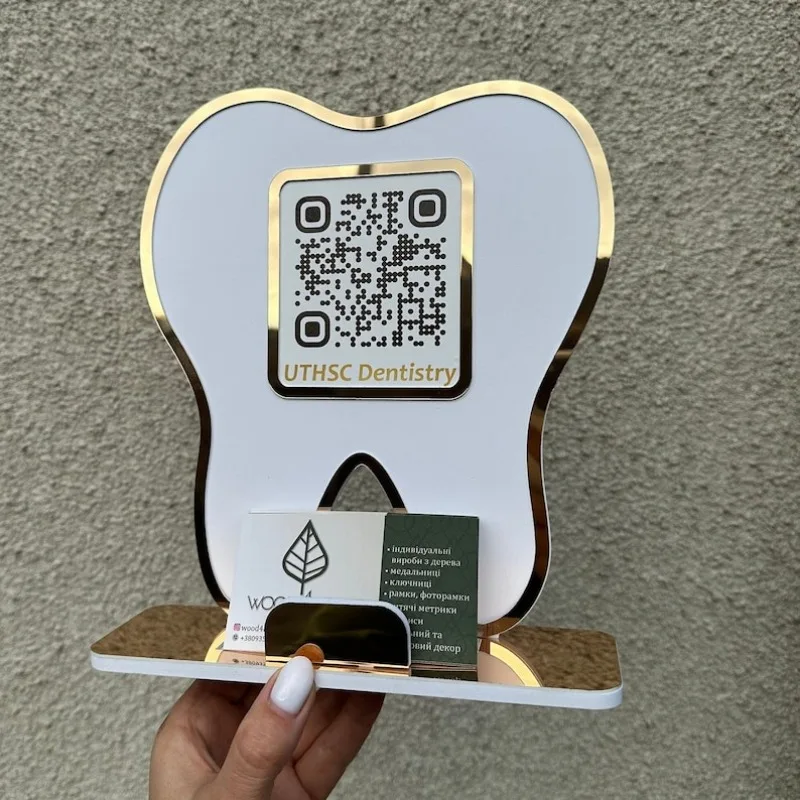 Personalized Tooth QR Code Sign: Dental Office Decor & Business Card Holder