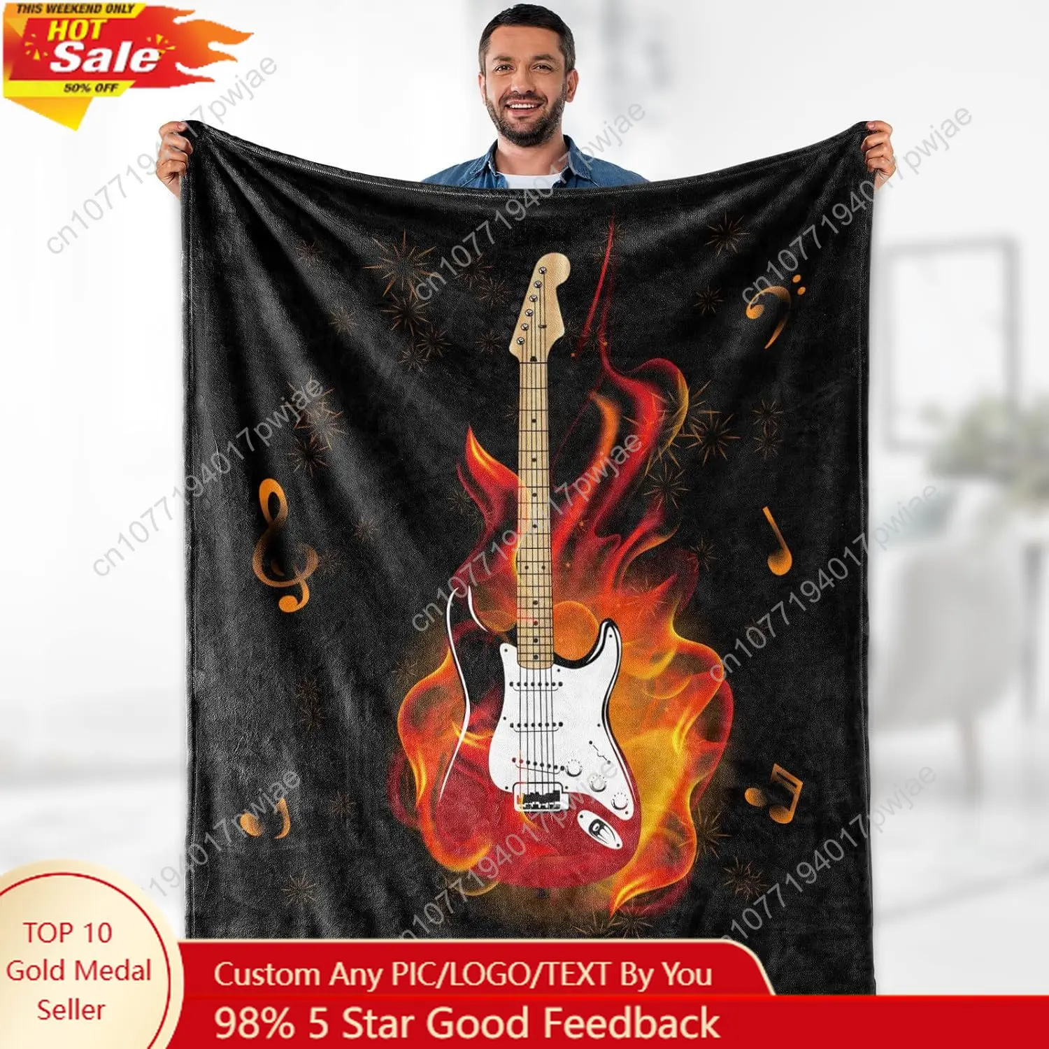 Music Guitar Gifts Blanket - Rock Musical Instruments Art Theme Throw for Guitar Players Women Men Music Enthusiast Band Singer