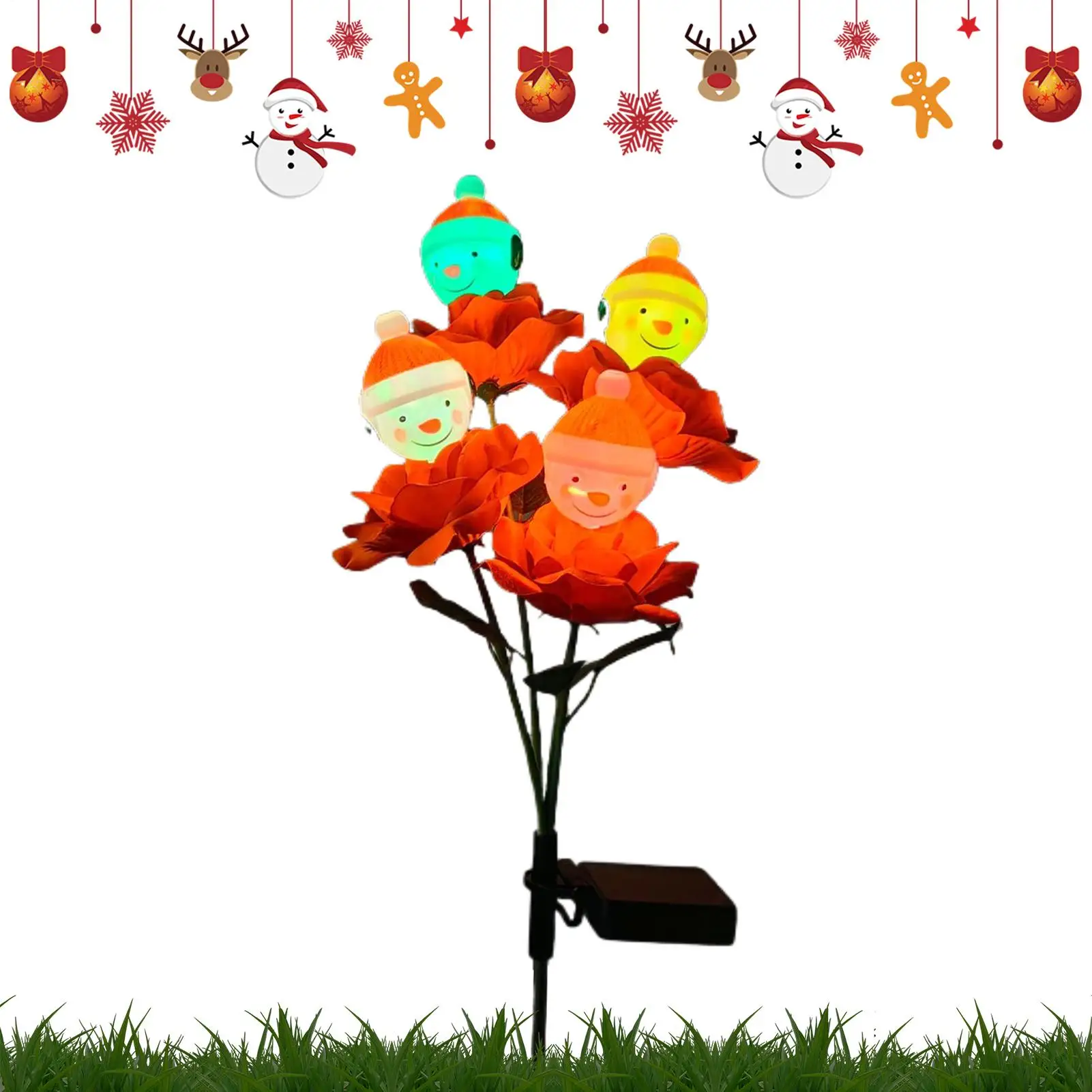 Christmas Roses Snowman Garden Lawn Decorative Lights Solar Powered Christmas Lights Rose Snowman Garden Stake Outdoor Decor