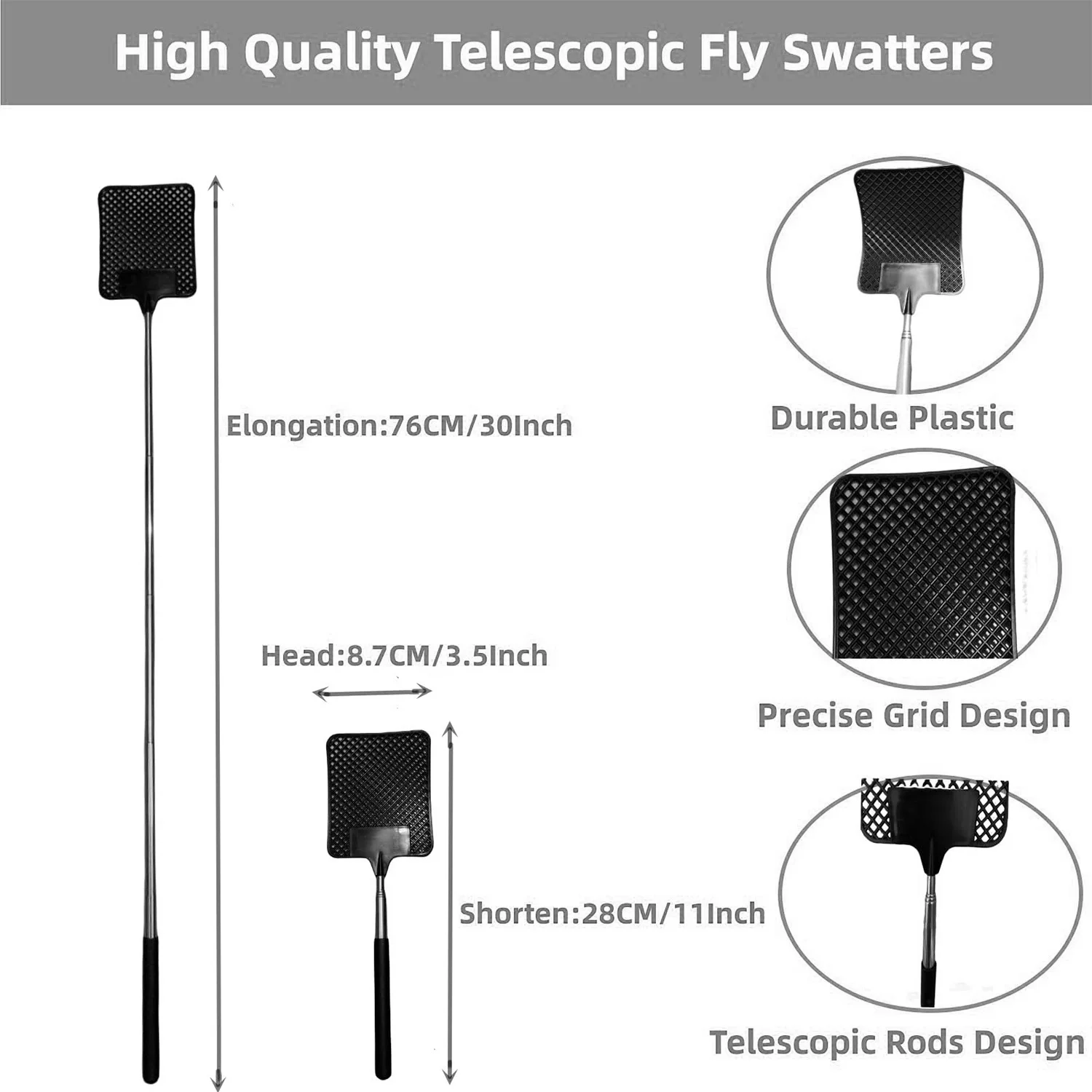 1PCS Repellent Tool Home Accessories Tools Telescopic Fly Swatters Durable Plastic Heavy Duty Flyswatter With Mosquito Trap