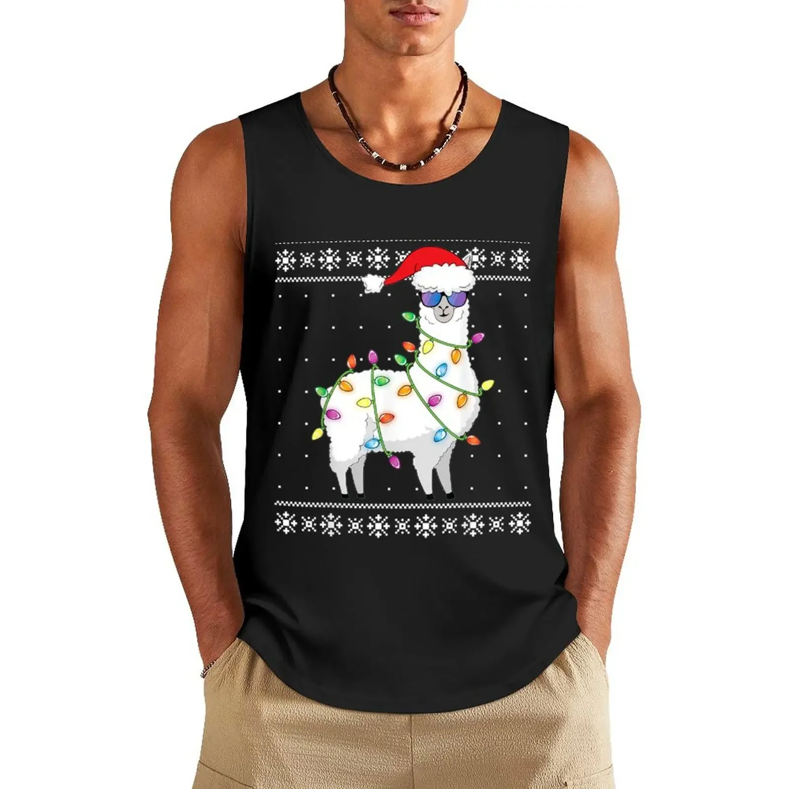 Alpaca Christmas Lights Ugly Christmas Sweater Alpaca Holiday Shirt Christmas Alpaca Pajamas Lover Xmas Gift Alpa Tank Top