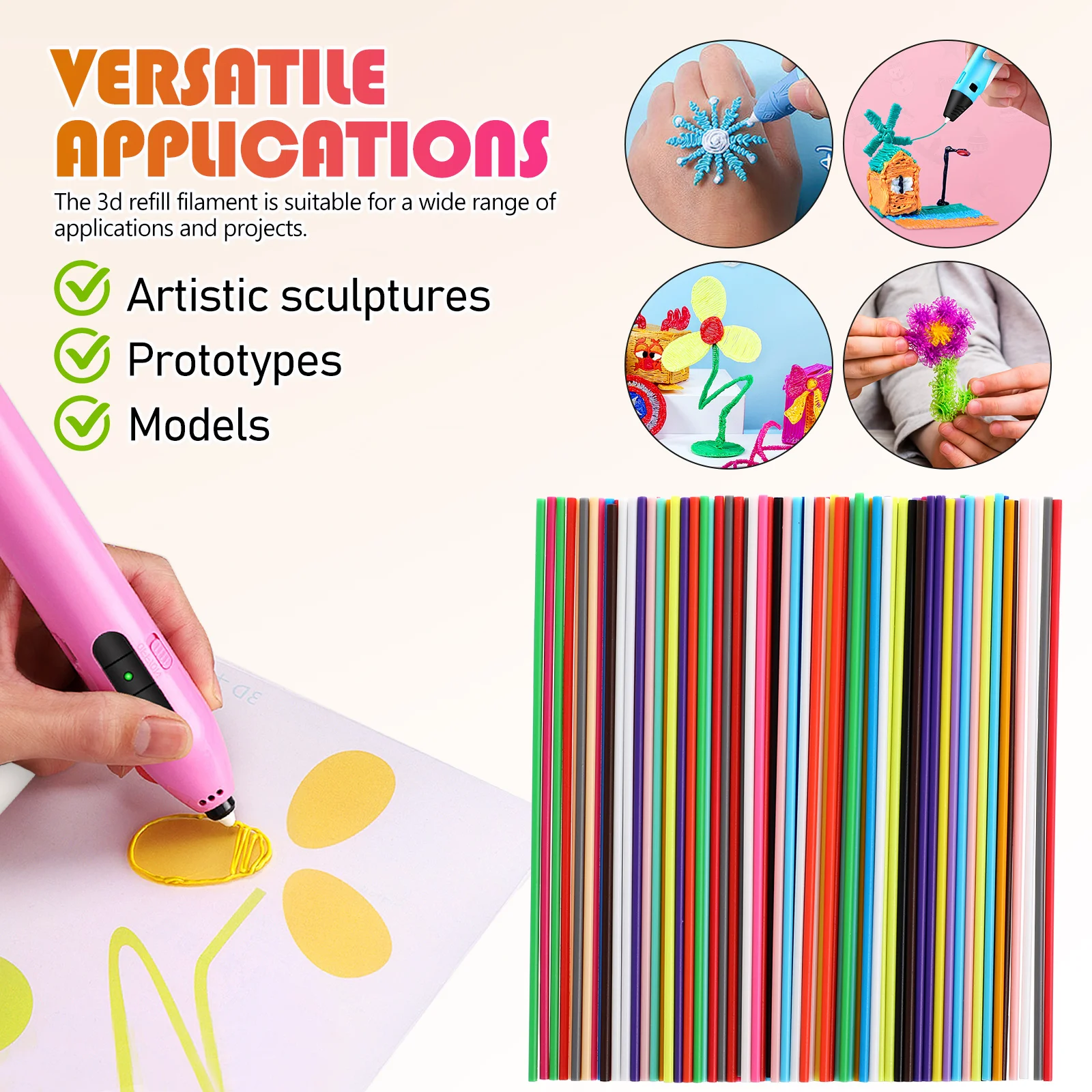 110 peças recargas de filamento de caneta de impressão 3d material de caneta doodler 3d filamento pcl de baixa temperatura suprimentos de caneta 3d 22 cores 2.5mm