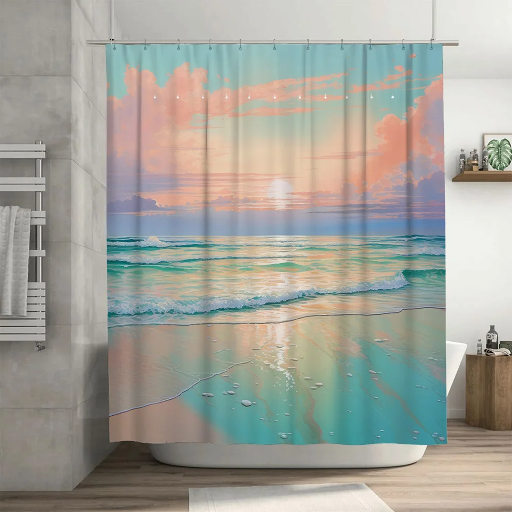 

Занавеска для душа Beach Scene Мягкие пастельные цвета для расслабляющей ванны