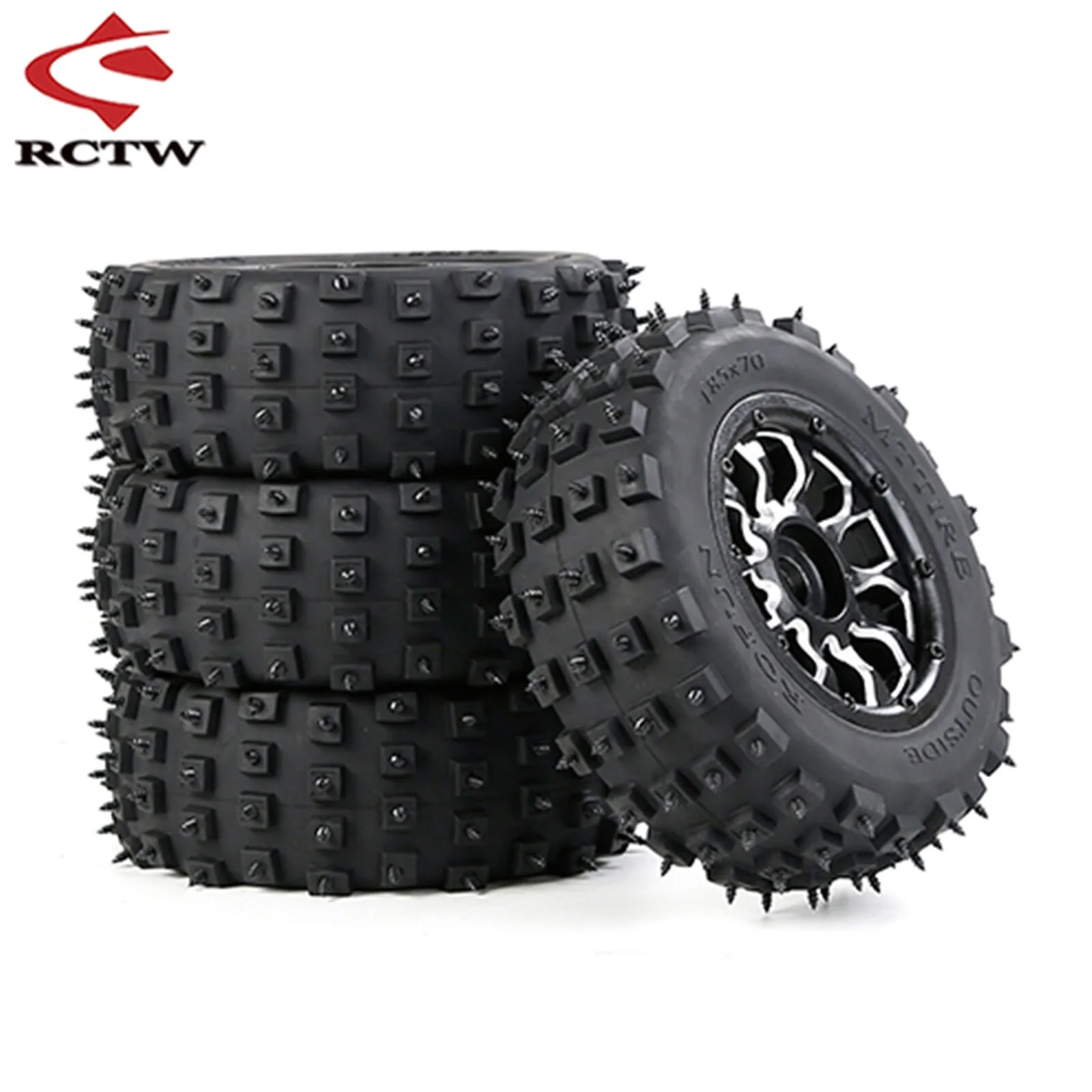 Front Rear Knobby Metal Wheel Nail Tire 4pc Size:185x70  for 1/5 Losi 5ive-t Rovan Lt Kingmotor X2 Fid Dtt Ql Truck Parts