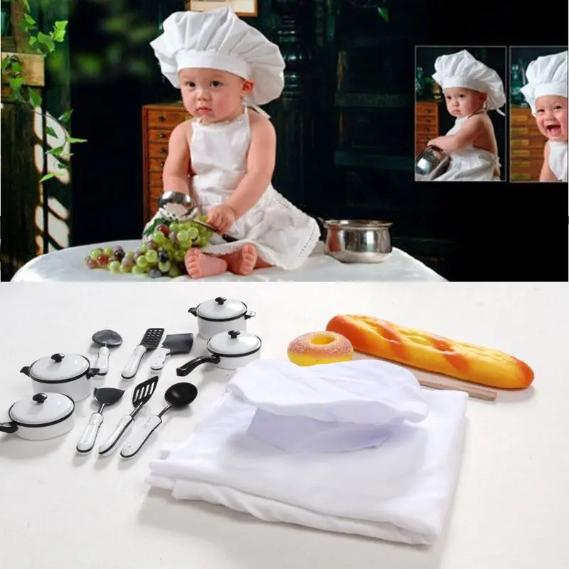 

Baby Photography Props Little Chef Hat White Stretch Wrap Little Cook Creative Props Newborn Photography Accessories