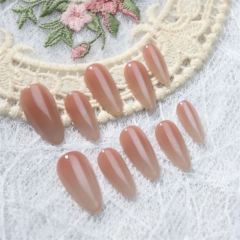 Handmade Almond Nails Press on Gradient Peach Manicuree Medium Fake Nails Sweetheart Designed False Nails Pretty Finger Tips